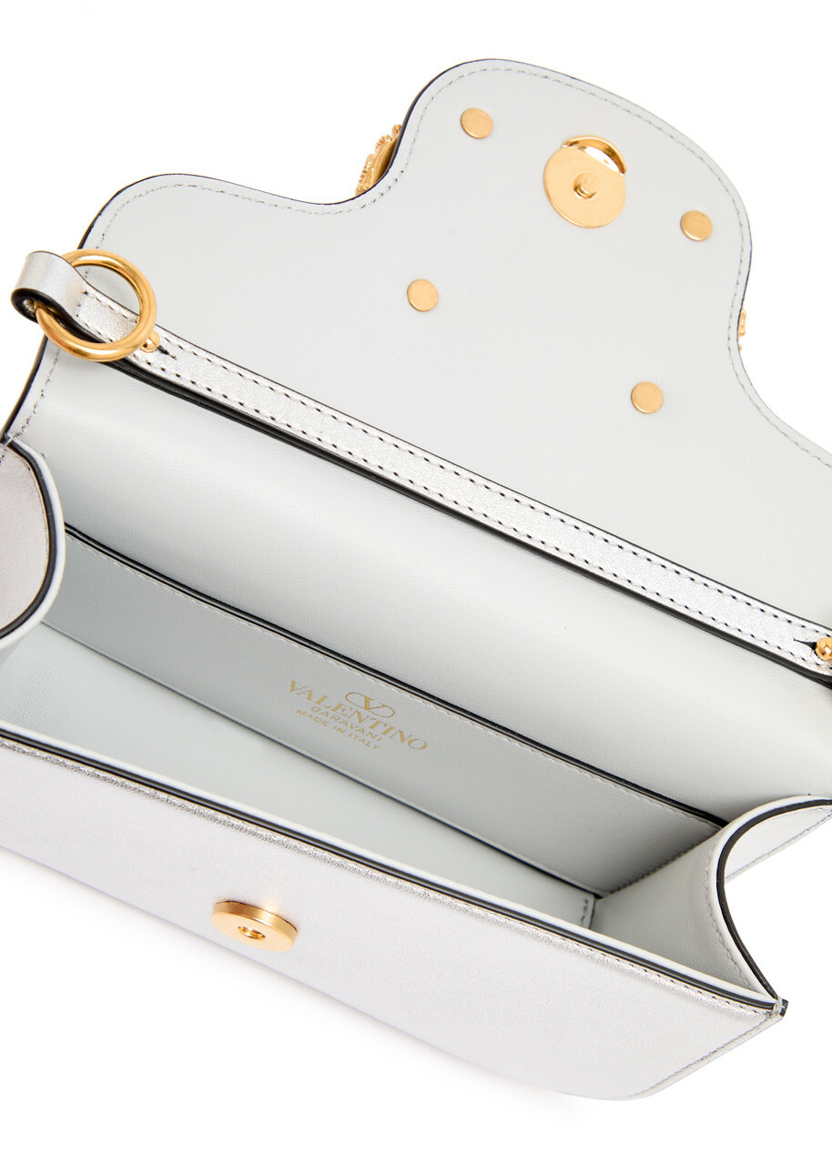 Valentino Locò Small Metallic Grained Leather Shoulder bag - Silver - One Size