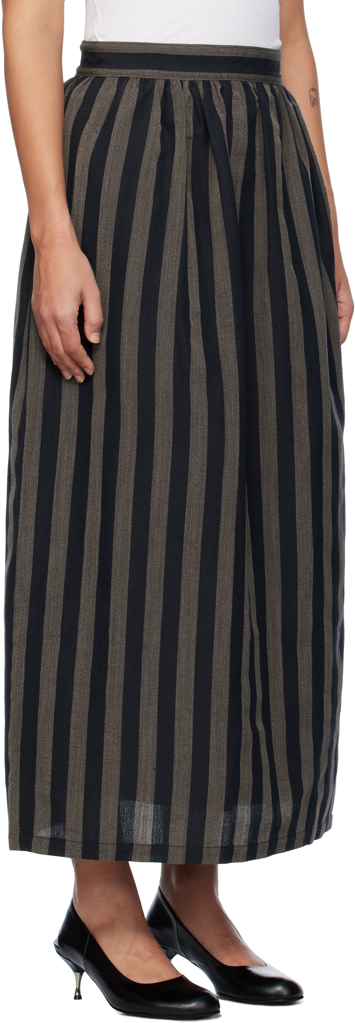 visvim Black & Gray Stripe Maxi Skirt