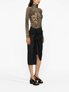 DRIES VAN NOTEN - Draped Pinstripped Wool Midi Skirt