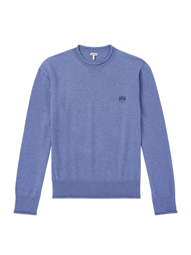 Photo: LOEWE - Anagram-Embroidered Cotton-Blend Sweater - Blue