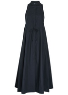 Emporio Armani Drawstring Cotton-poplin Midi Dress Navy