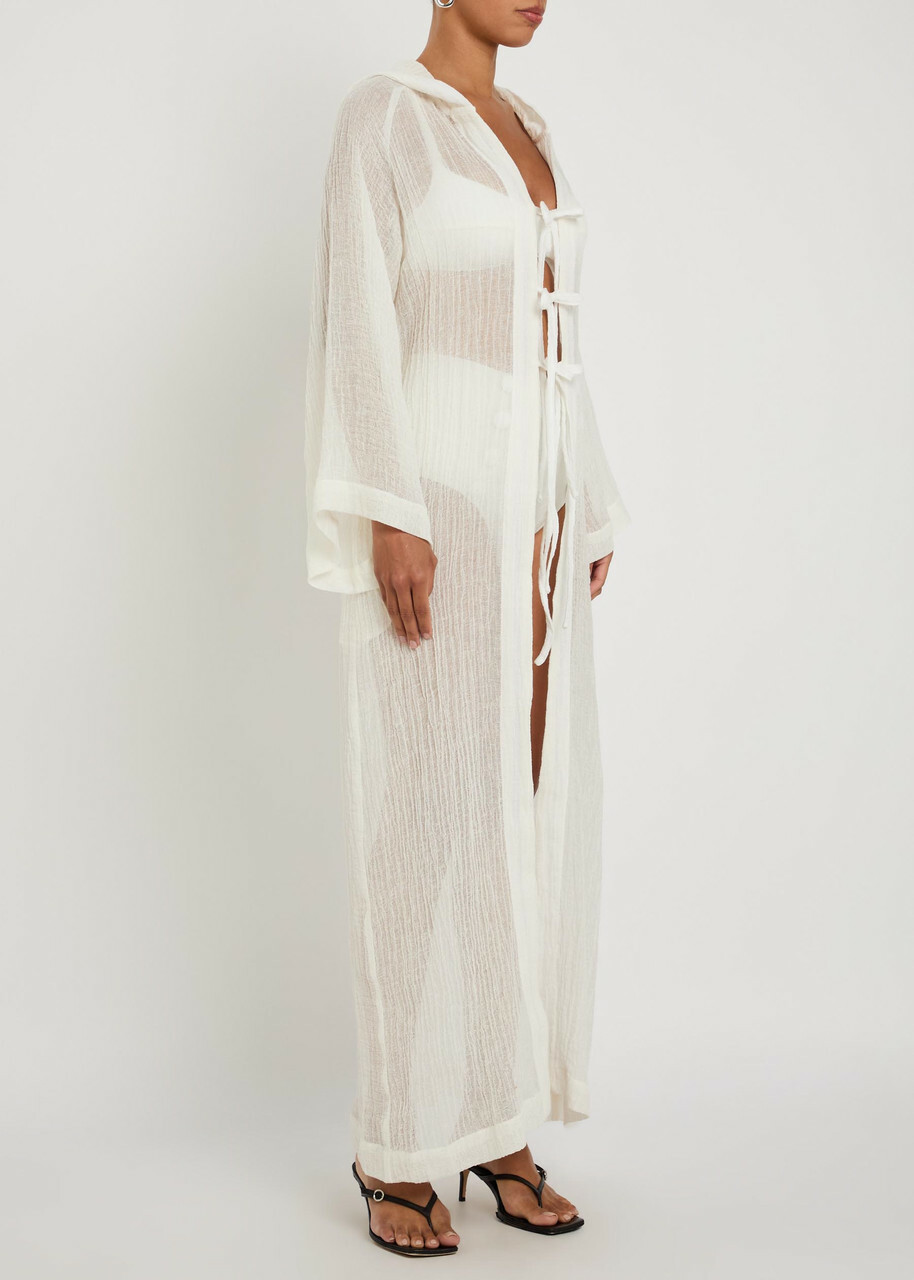 Lisa Marie Fernandez Hooded Linen-blend Beach Cover-up White