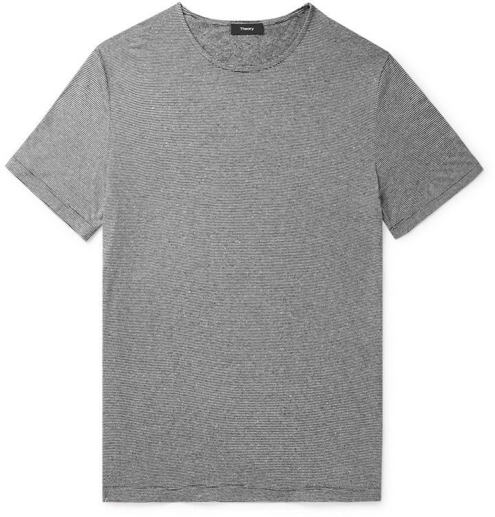 Photo: Theory - Tidal Striped Slub Knitted T-Shirt - Black