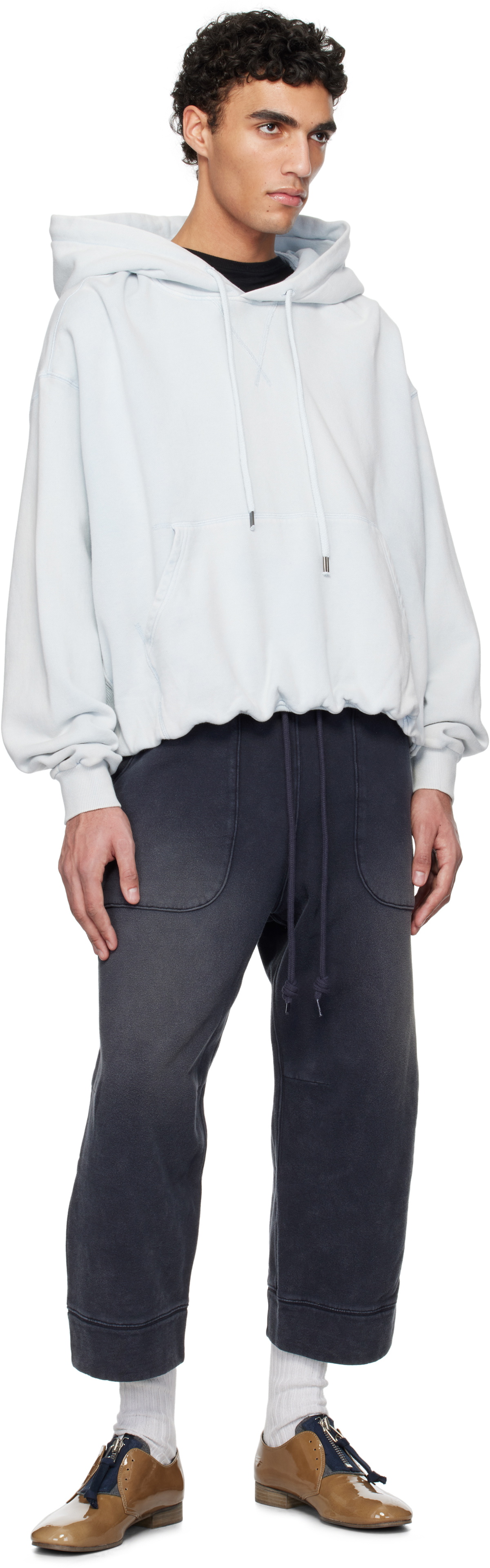 R13 Navy Deconstructed Cropped Sweatpants