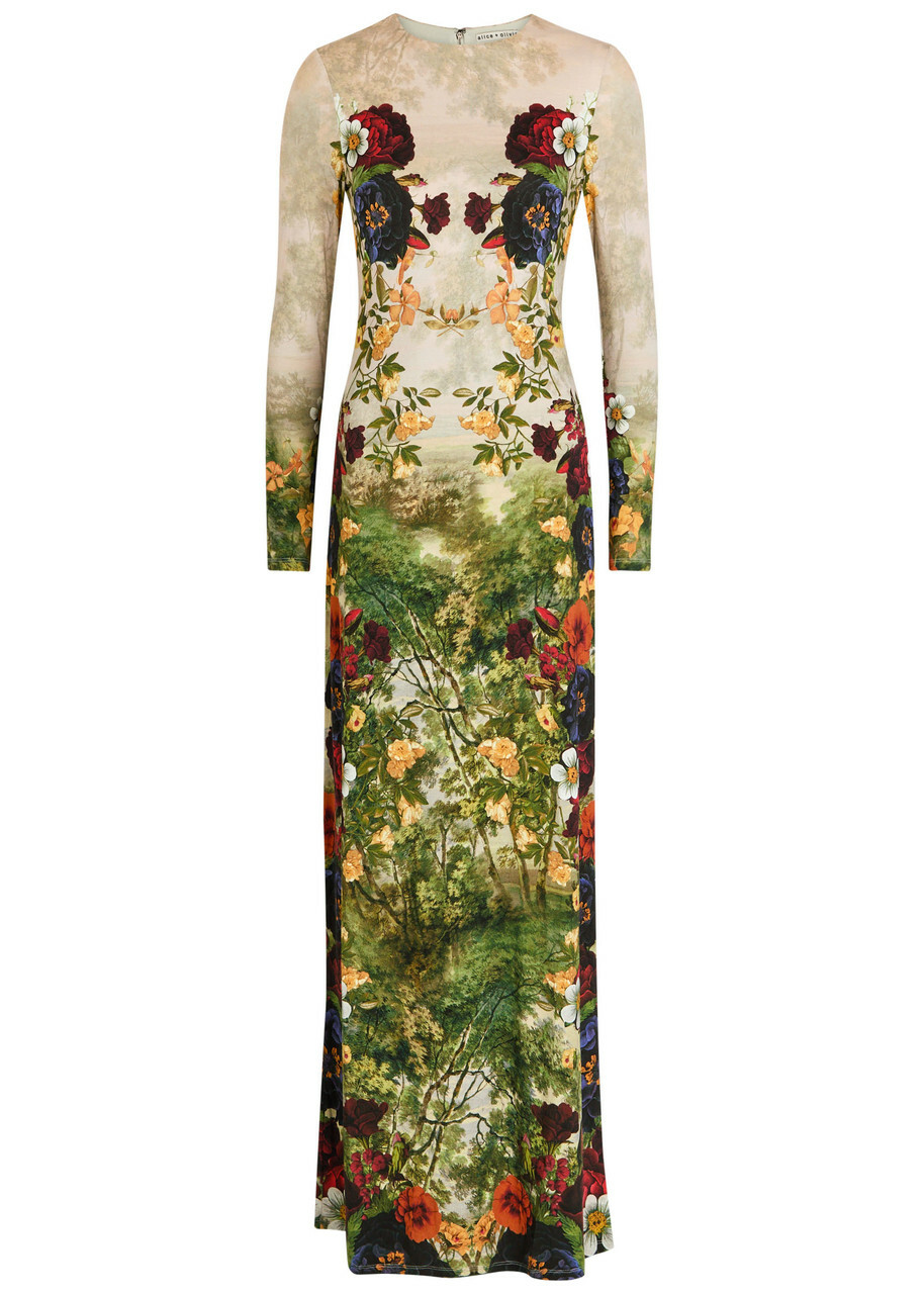 Alice + Olivia Delora Floral-print Jersey Maxi Dress Green