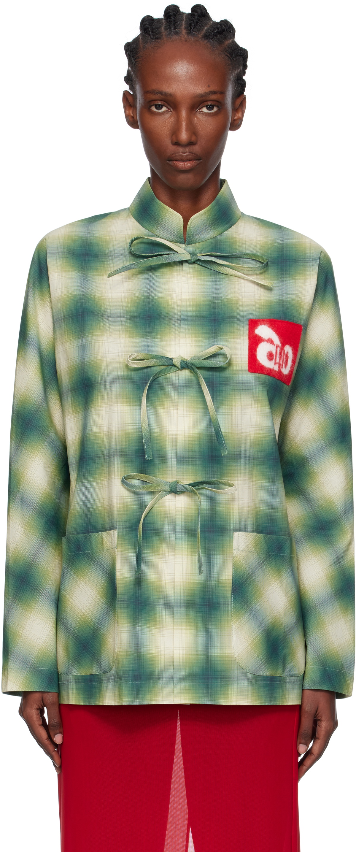 AO Yes Green Stand Collar Printed Shirt