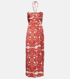 Poupette St Barth Collina printed satin midi dress