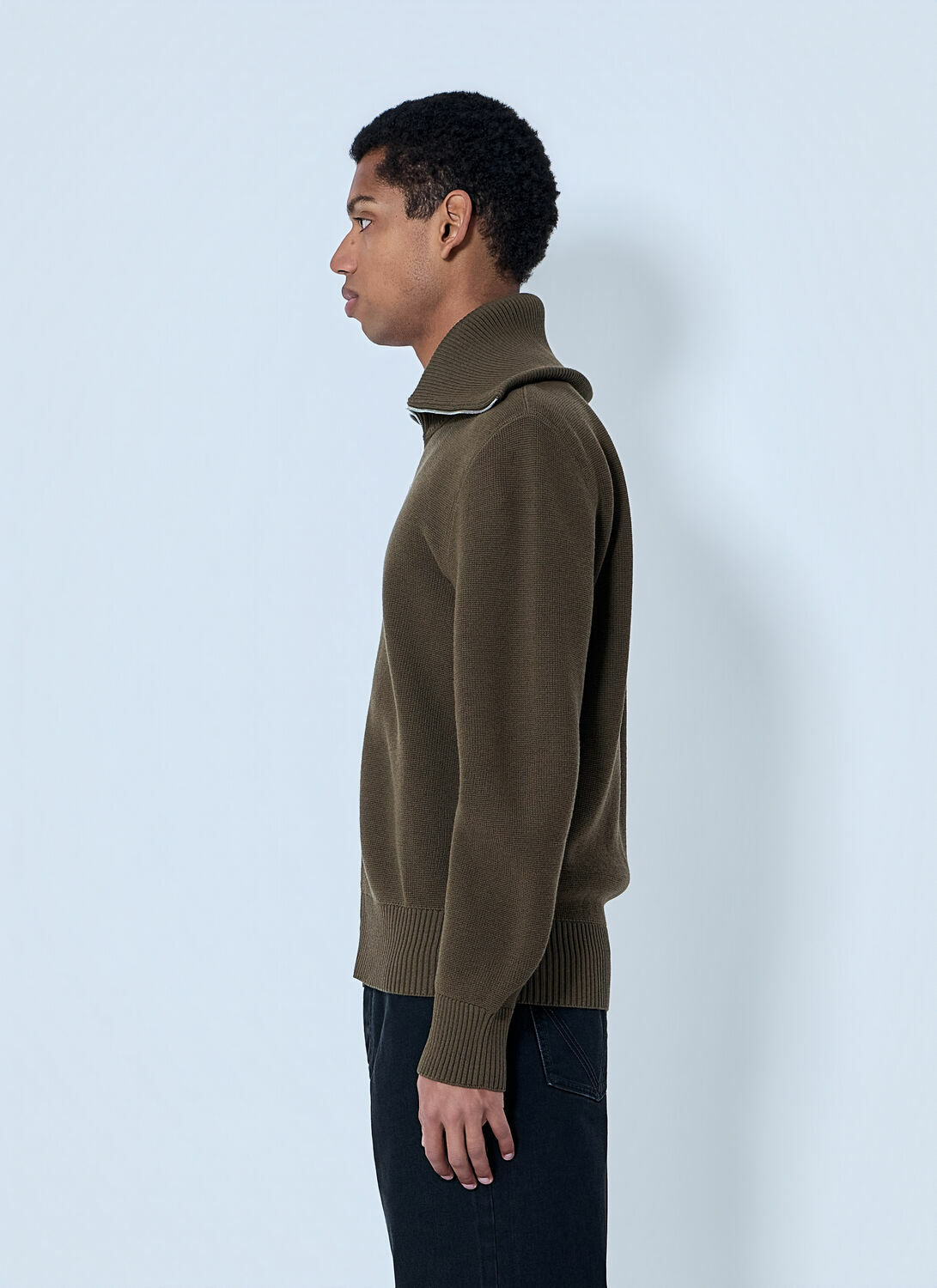 Bottega Veneta Zip-Front High Collar Cardigan