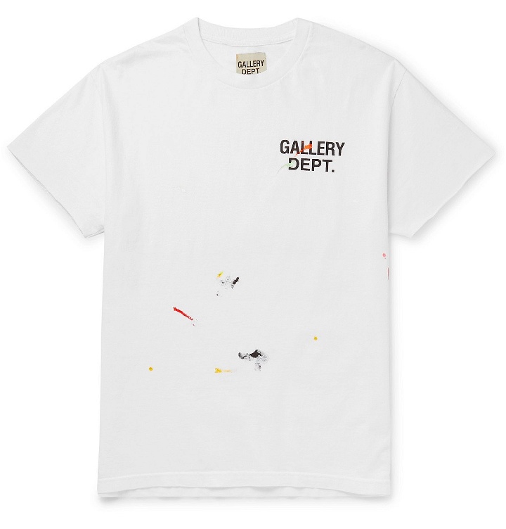 Photo: Gallery Dept. - Paint-Splattered Logo-Print Cotton-Jersey T-Shirt - White