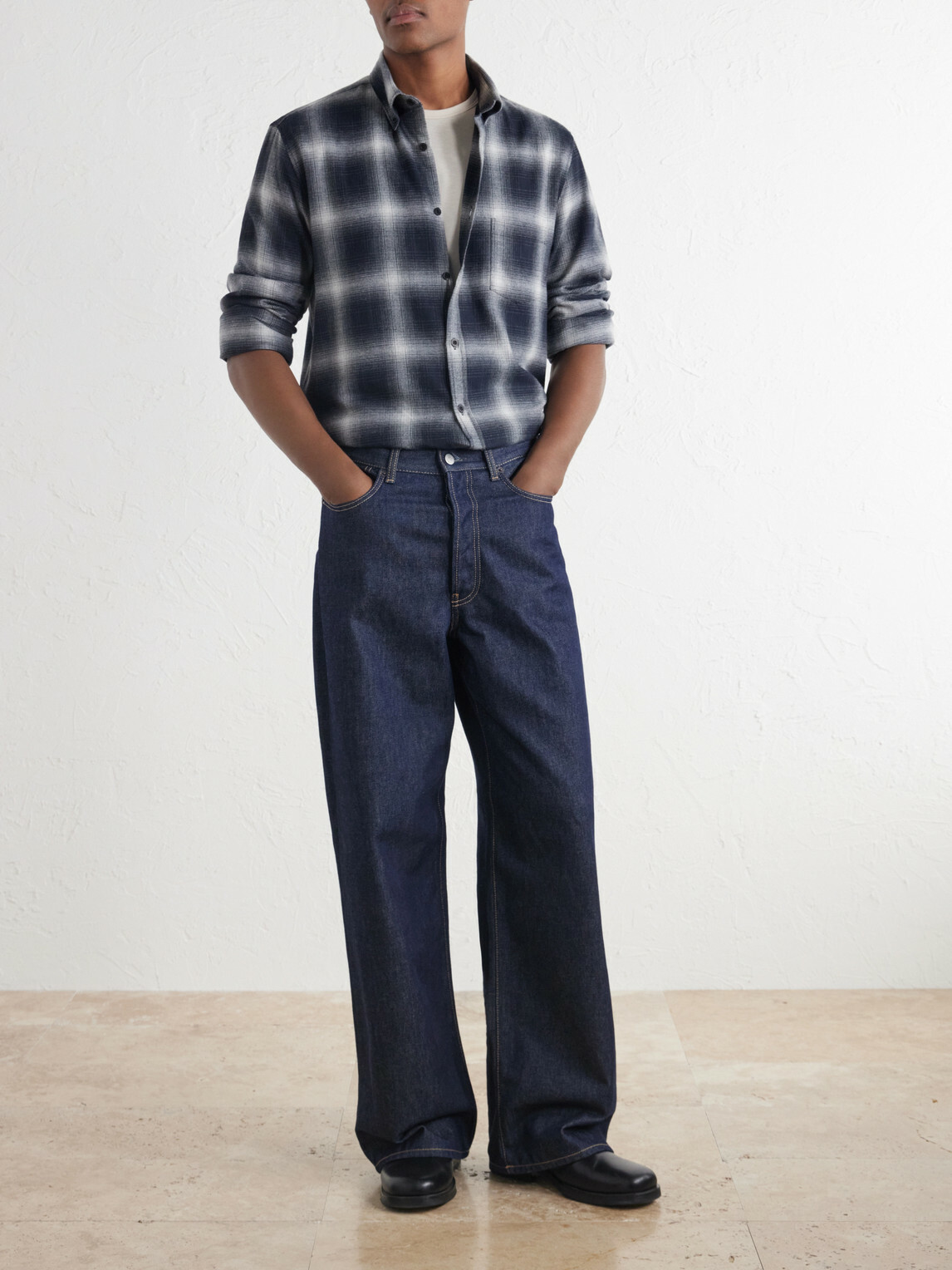 Sunspel - Checked Cotton-Flannel Shirt - Black