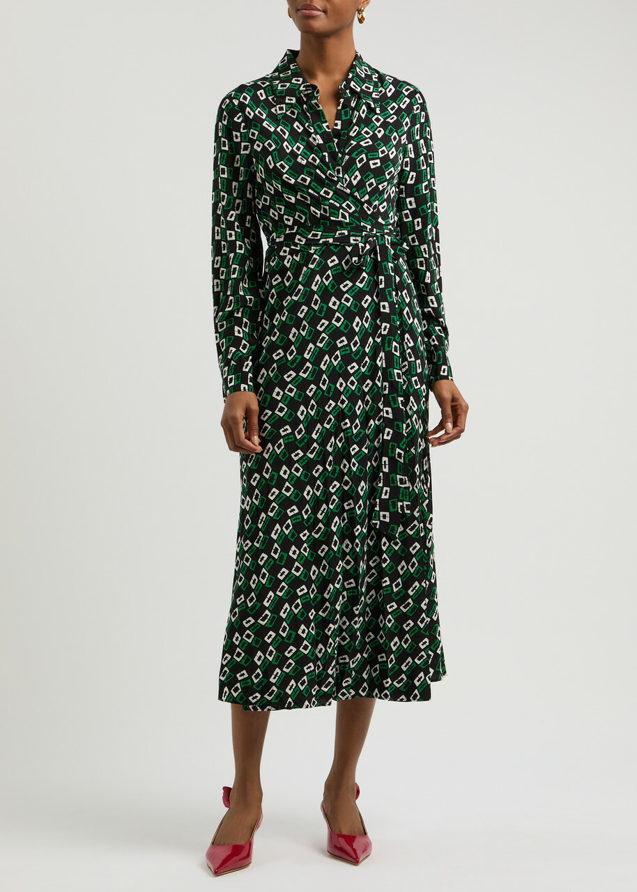 Diane Von Furstenberg Tori Printed Midi Wrap Dress Black