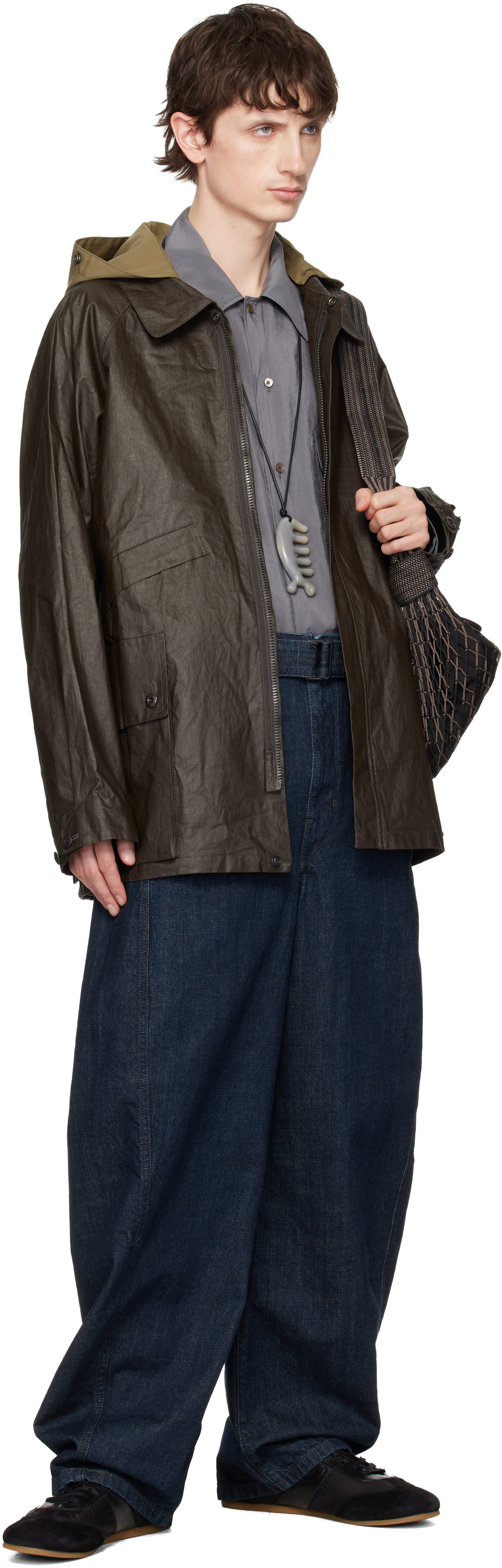 LEMAIRE Brown Detachable Hood Coated Technical Linen Rain Jacket