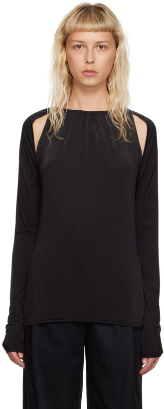 Photo: Victoria Beckham Black Cutout Long Sleeve T-Shirt
