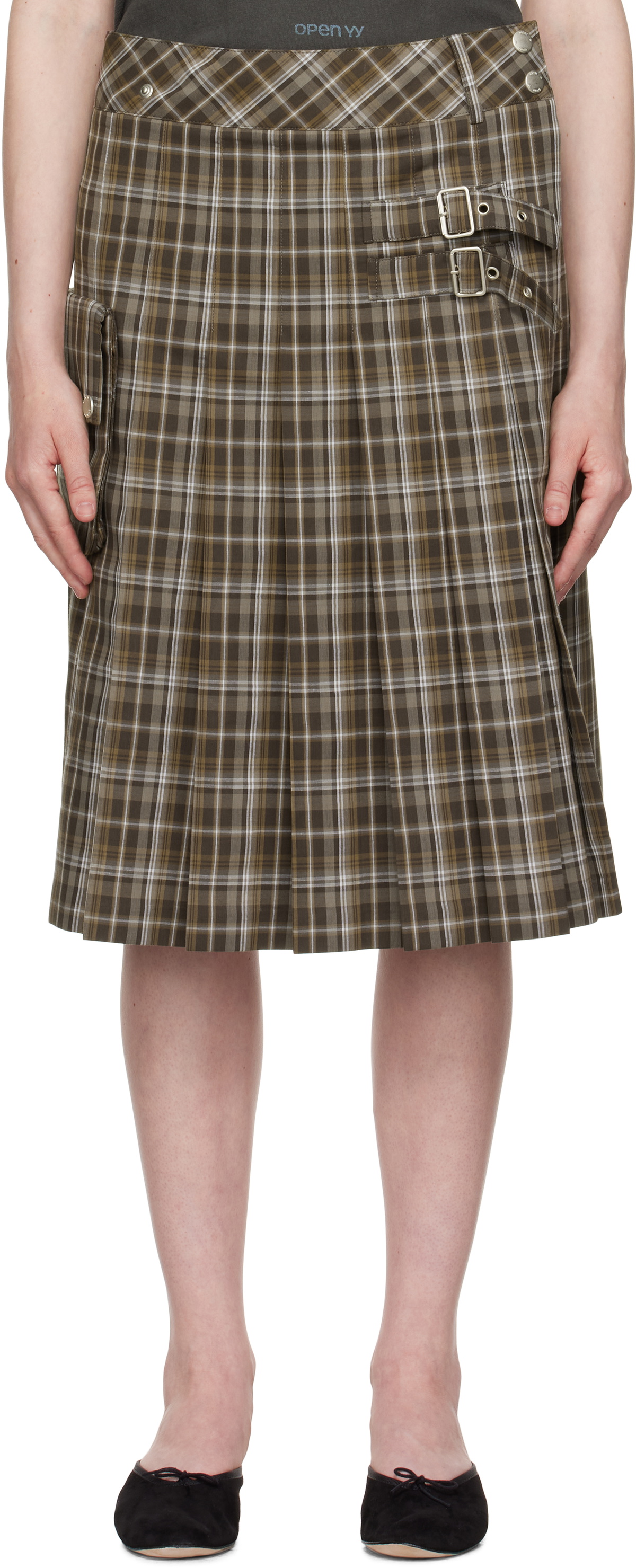 OPEN YY Women's Faded Check Shirt Skirt in Salmon OPEN YY