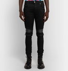 AMIRI - MX2 Skinny-Fit Leather-Panelled Distressed Stretch-Denim Jeans - Black