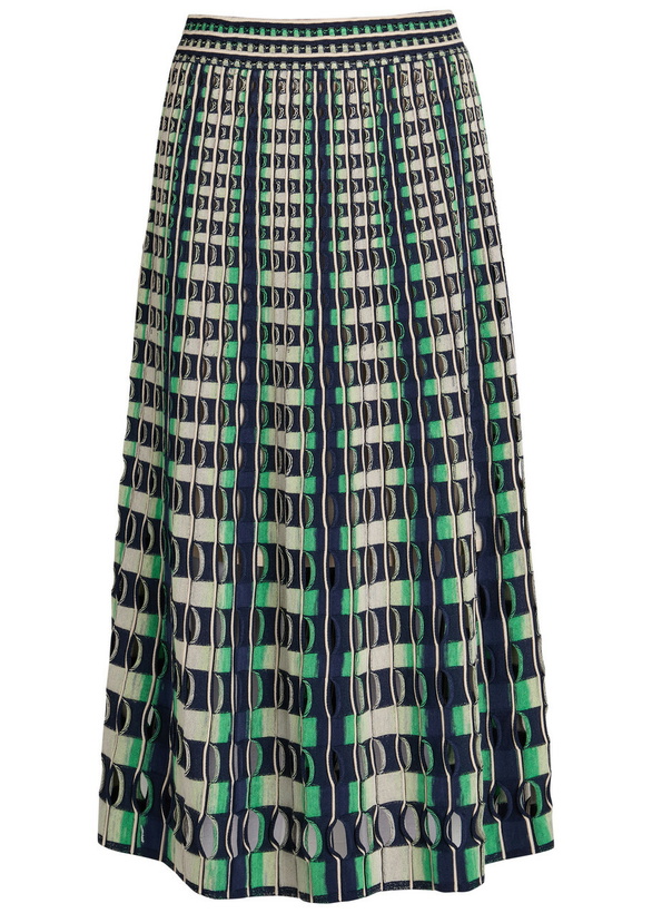 Photo: Simkhai Drue Textured Gingham Knit Midi Skirt Navy