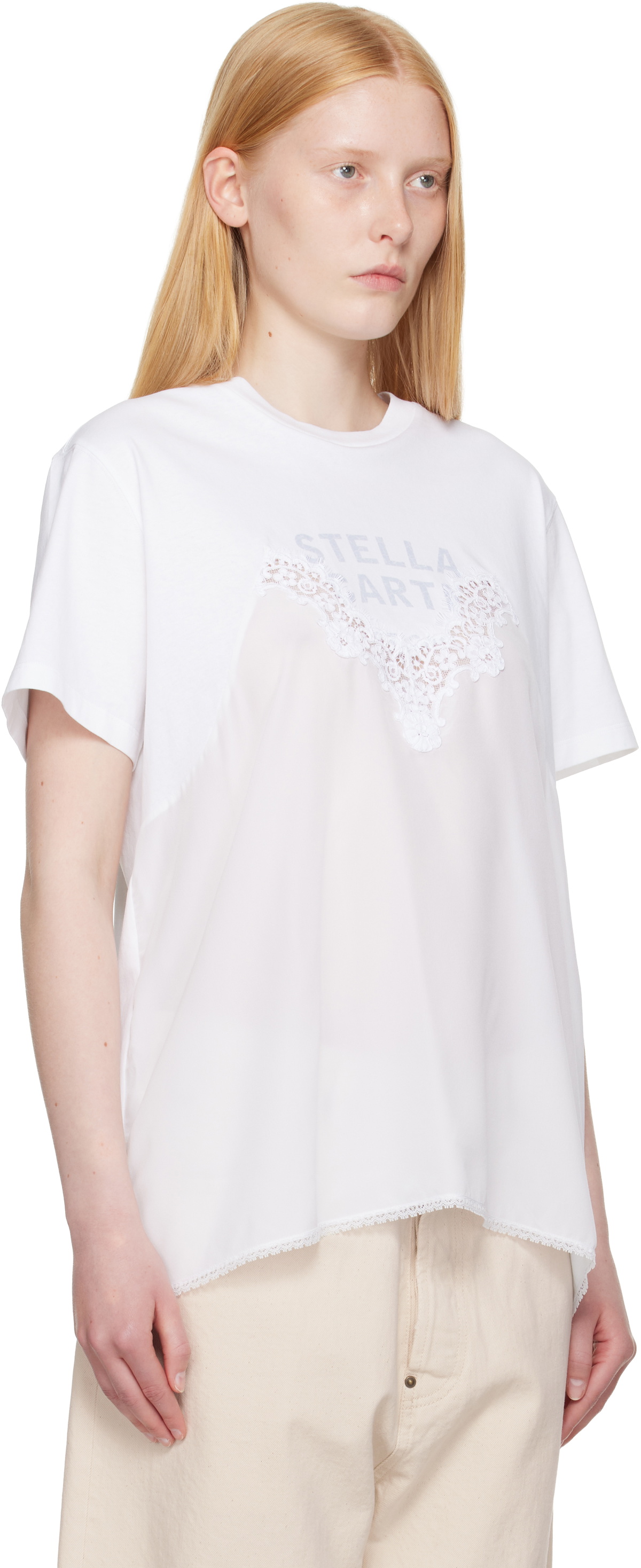 Stella McCartney White Lace Slip Jersey T-shirt