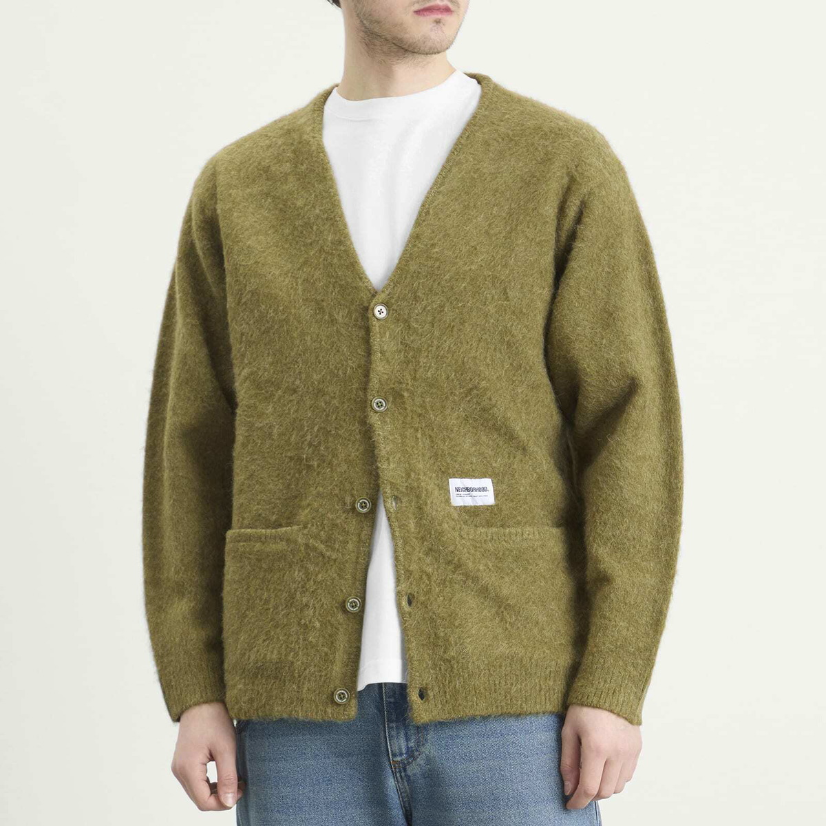 Neighborhood Men's Mohair Cardigan in Olive Drab