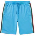 GUCCI - Wide-Leg Striped Webbing-Trimmed Tech-Jersey Drawstring Shorts - Blue