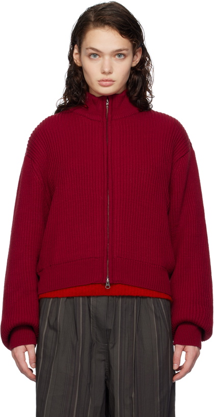 Photo: AMOMENTO Red Full Needle Crop Sweater