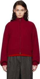 AMOMENTO Red Full Needle Crop Sweater