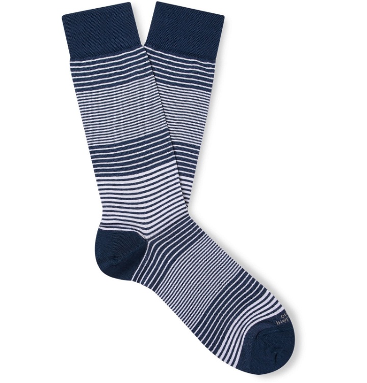 Photo: Marcoliani - Marina Striped Cotton-Blend Socks - Blue