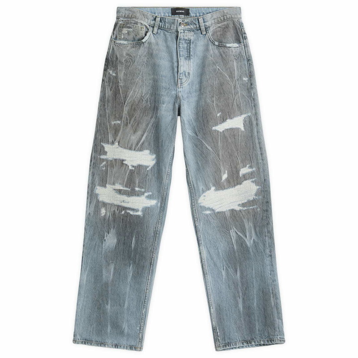 Photo: Nahmias Men's Thrashed Baggy Jeans in Light Wash Denim