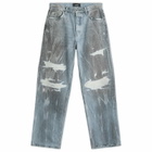 Nahmias Men's Thrashed Baggy Jeans in Light Wash Denim