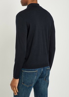 Emporio Armani Logo-embroidered Fine-knit Wool Polo Jumper Navy