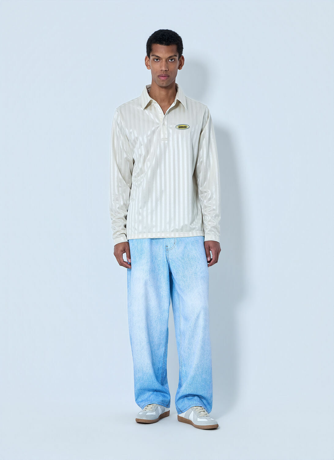 Metalwood Striped Long Sleeve Polo Shirt