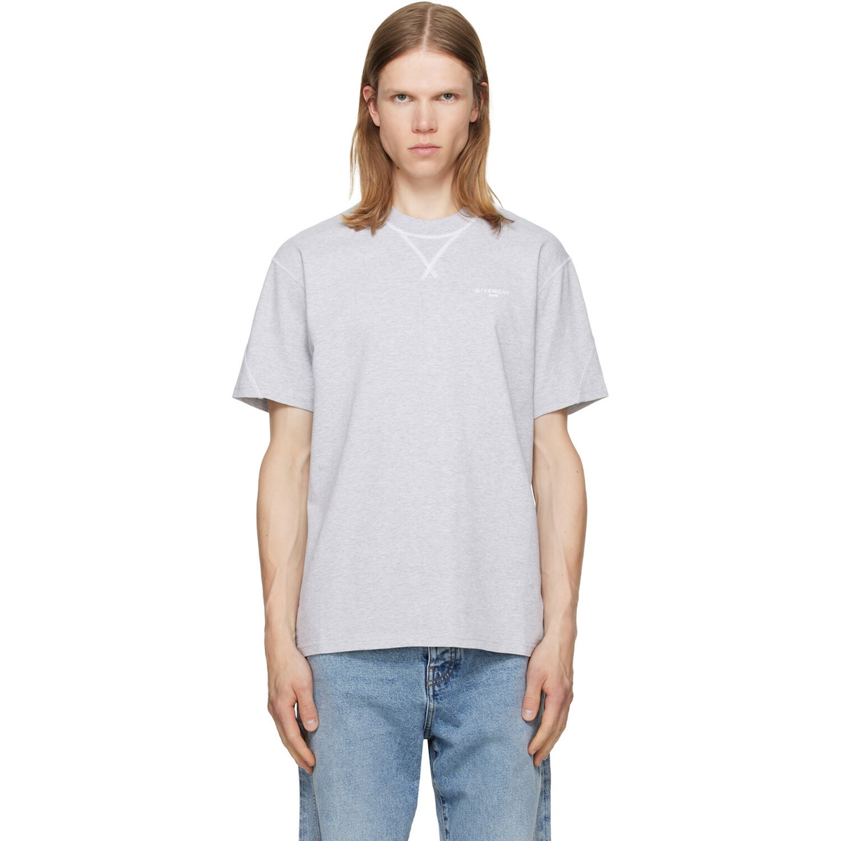 Givenchy Gray Contour Seam Contrasted Stitch T-shirt