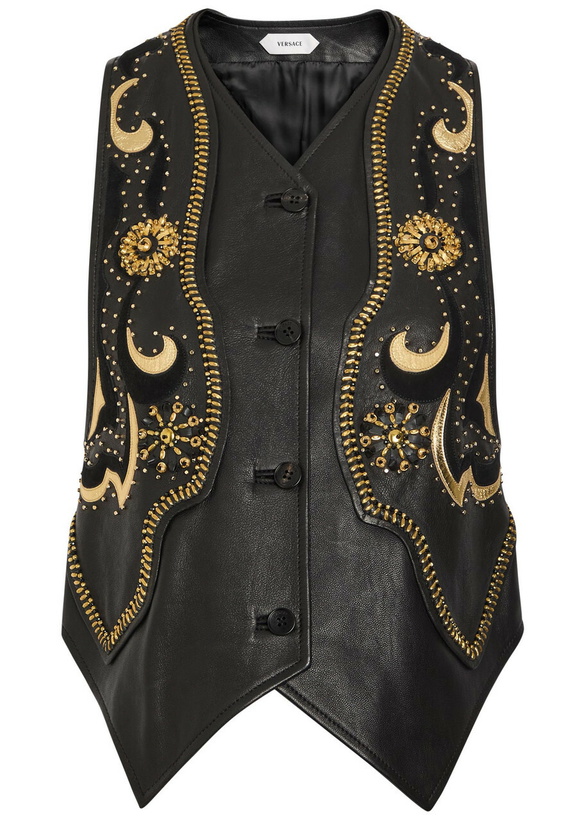 Photo: Versace Embellished Panelled Leather Vest Black