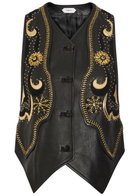 Versace Embellished Panelled Leather Vest Black