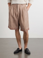 Kartik Research - Straight-Leg Embellished Pleated Shorts - Brown