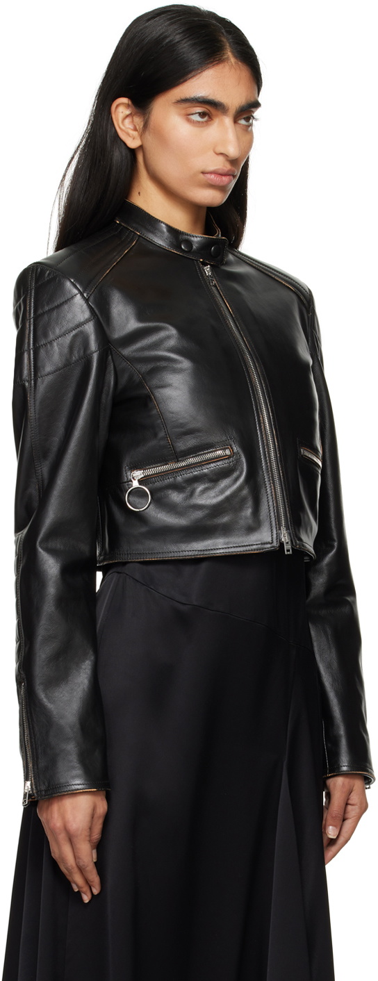 Acne Studios Black Quilted Shoulders Leather Biker Jacket