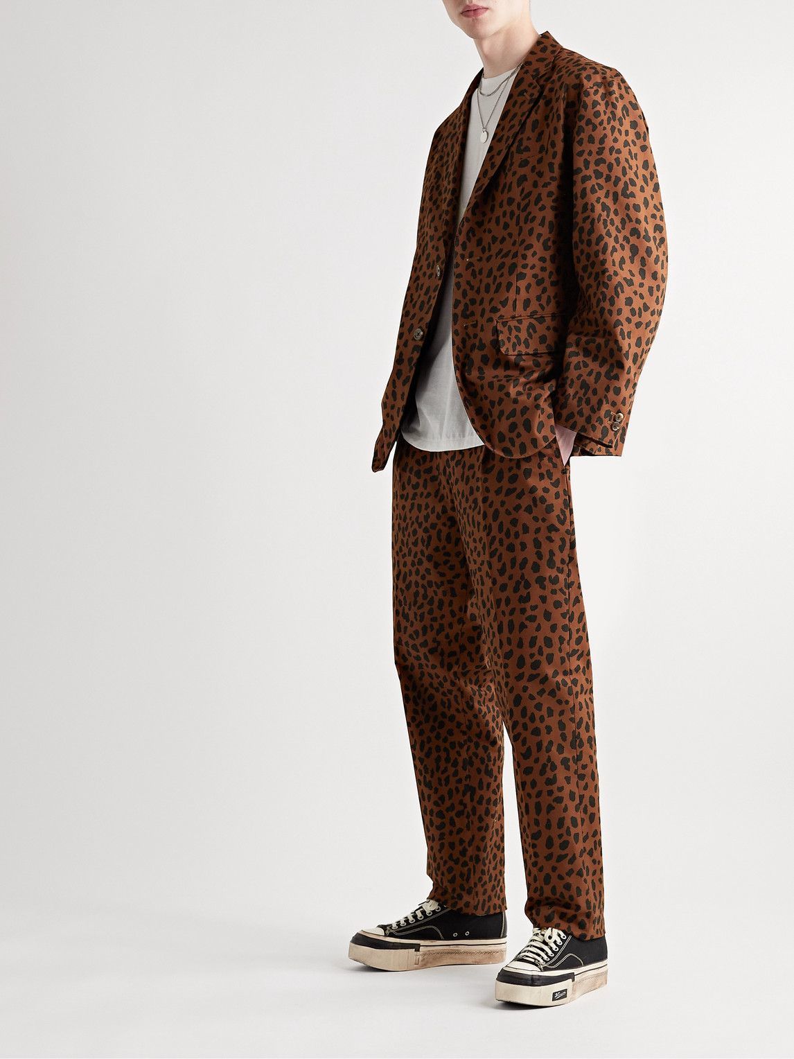 Wacko Maria - Tapered Pleated Leopard-Print Cotton-Twill Suit