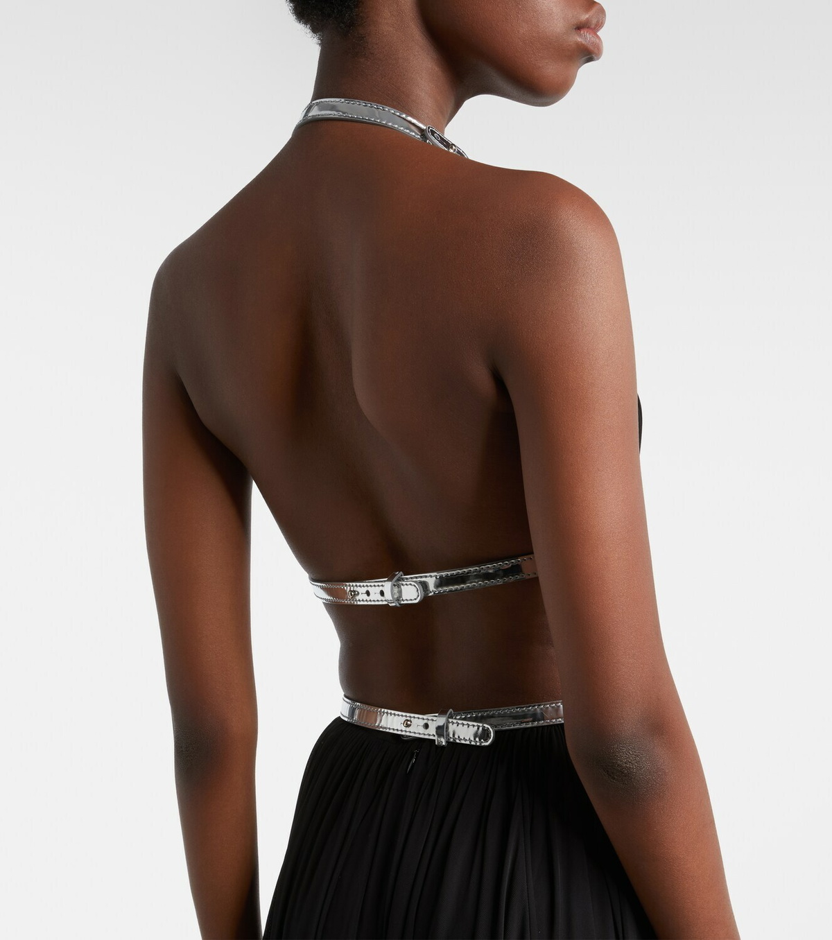 Alaïa Leather-trimmed draped gown