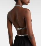Alaïa Leather-trimmed draped gown