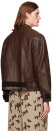 T/SEHNE SSENSE Exclusive Brown Asymmetric Leather Jacket