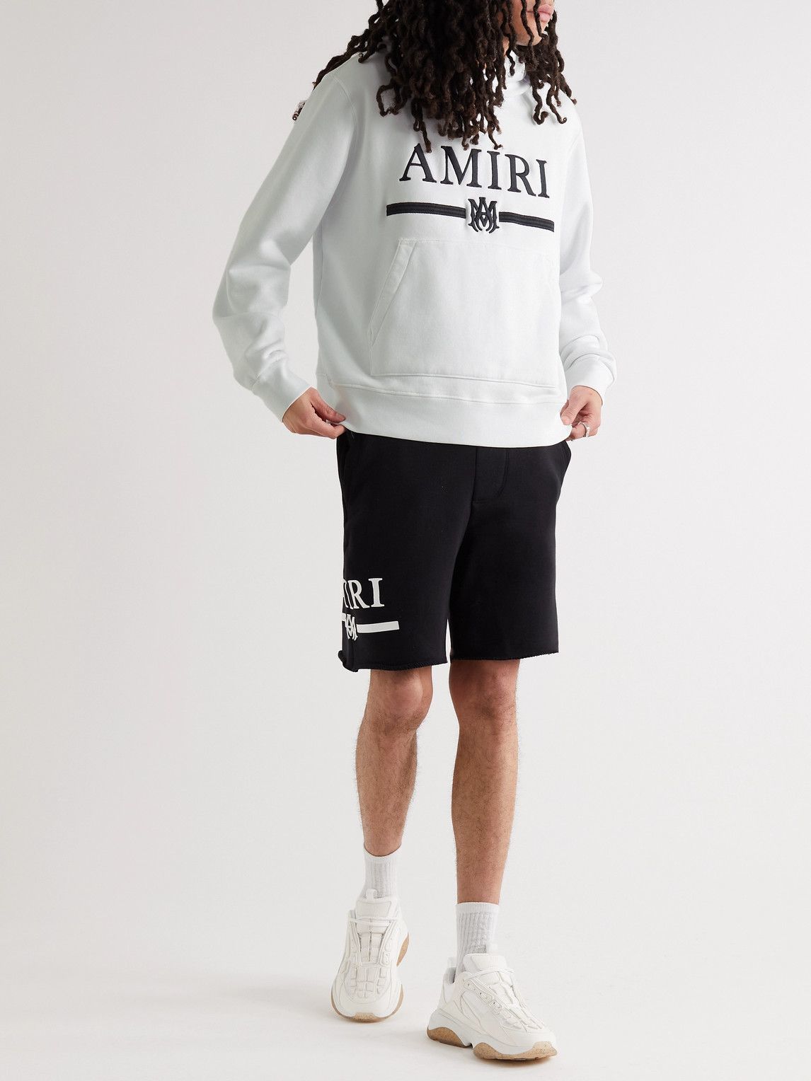 24AW new/AMIRI スタッガードロゴパーカー Hoodie White AMIRI - Logo-Embroidered Cotton-Jersey Hoodie - White Amiri