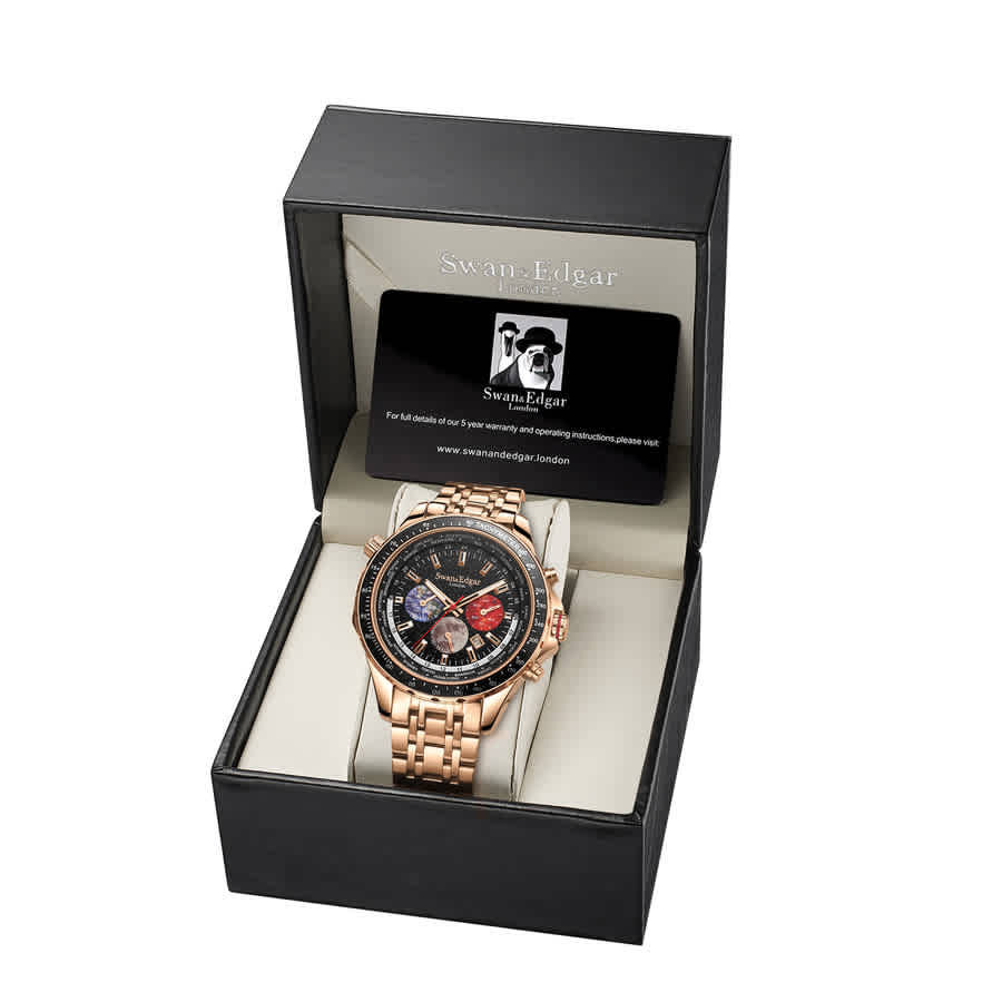Swan & Edgar Ambassador Mechaquartz Cronografo Orologio di lusso da uomo con vetro zaffiro Attraente forma Tonneau, resistente all'acqua fino a 30 m, assemblato a mano, orologio analogico da uomo, Oro