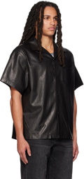 RtA Black Spread Collar Leather Shirt