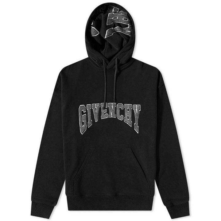 Photo: Givenchy Men's Embroidered College Logo Hoody in Faded Black