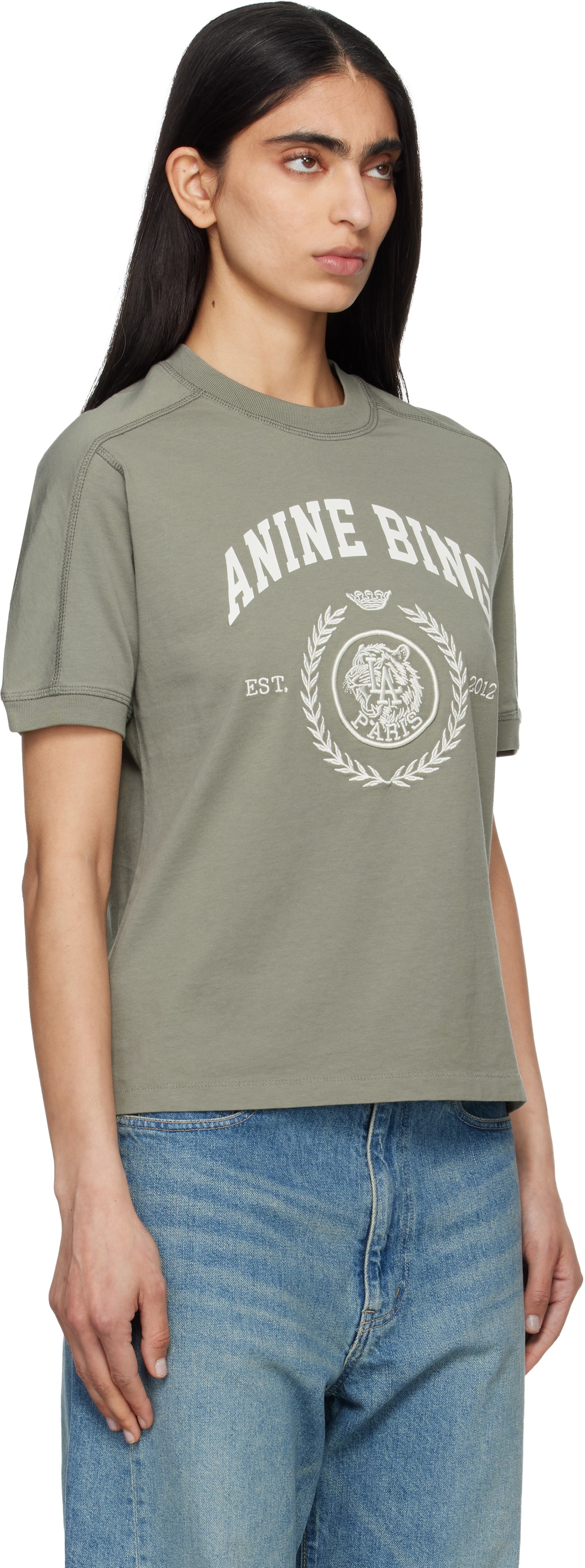 ANINE BING Khaki Jaylin Collegiate T-shirt