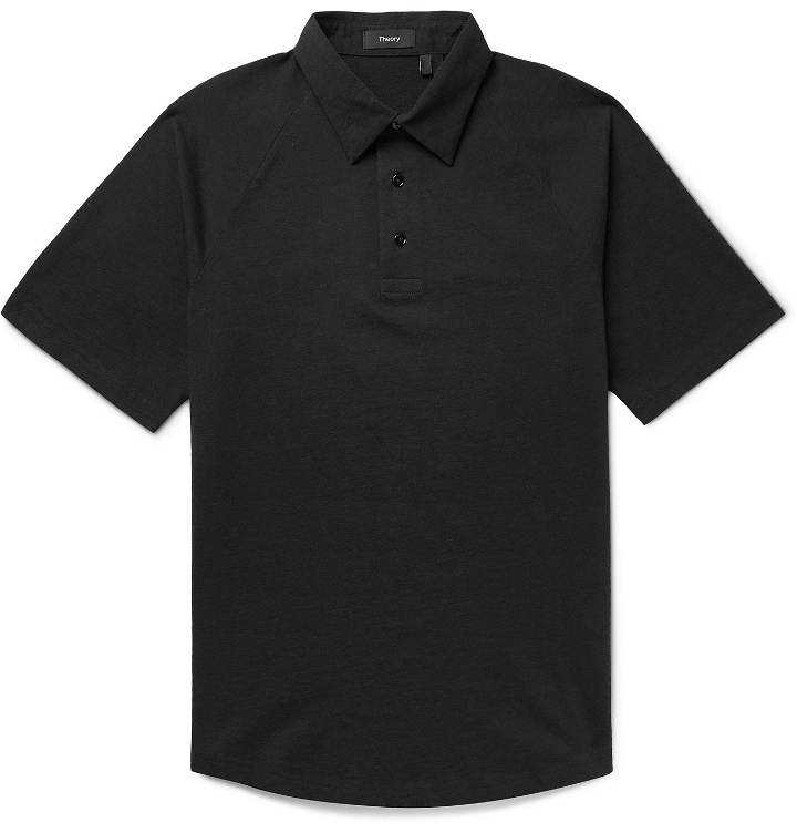 Photo: Theory - Slim-Fit Mélange Cotton-Jersey Polo Shirt - Black