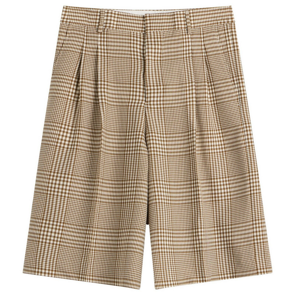 AMI Paris Men's Prince of Wales Check Tailored Short in Caramel/Blanc Creme