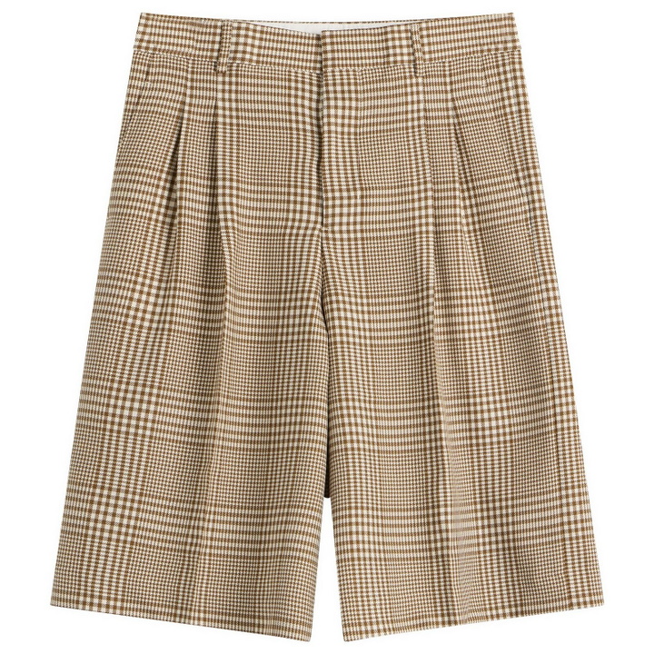 Photo: AMI Paris Men's Prince of Wales Check Tailored Short in Caramel/Blanc Creme