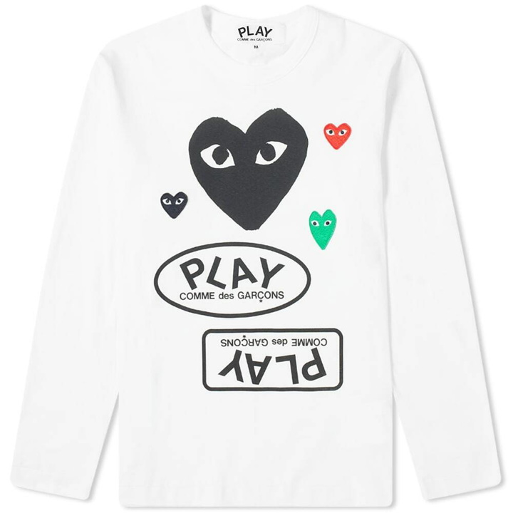 Photo: Comme des Garçons Play Men's Long Sleeve Multi Logo T-Shirt in White/Black