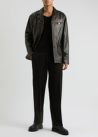 Amiri Tumbled Leather Jacket Dark Brown