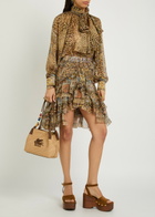 Etro Leopard-print Frill Silk Mini Skirt Multicoloured 1